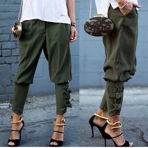 Chic Olive Women's Skinny Pants with Buckle Accents